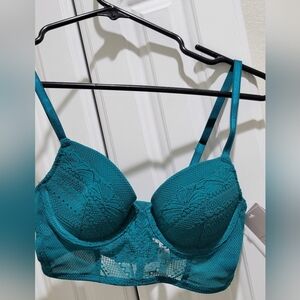 Women's Lightly Lined Demi Coverage Long Line Bra - Auden Blue Size 32А